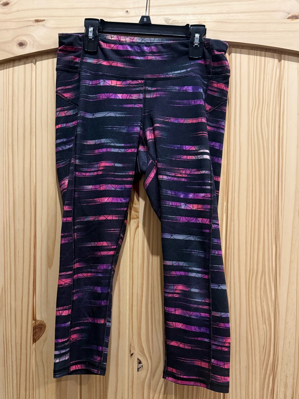 Women's Black Active Leggings with Pink & Purple Stripe Legging